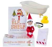Elf On The Shelf Girl with S'Elf Care Kit : poupée elfe fille aux yeux bleus avec livre et tenue de spa 4 pièces - Relaxation avec masque pour les yeux, baignoire, serviette, canard en caoutchouc
