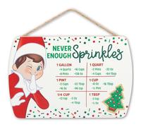 Elf on the Shelf Never Enough Sprinkles Panneau de mesure en bois à suspendre - Tableau de conversion amusant pour cuisine de Noël