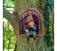 Elf Out The Door Hugger,Fairy Garden Gnome Statue,Resin Garden Gnome Figurine Hanging Ornament,Whimsical Tree Sculpture,Ideal Garden Statue,Patio Decor,Yard
