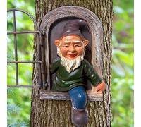 Elf Out The Door Hugger Funny Garden Gnome Statue Hanging Resin Garden Gnome Figurine Whimsical Tree Sculpture Ideal Garden Statue Patio Yard Decoration