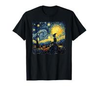 Elf Sitting on Roof Van Gogh Style Star Night Christmas T-Shirt