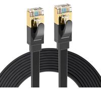 Elfcam® - 10m CAT7 Câble Réseau Ethernet RJ45, Cat 7 STP 100% Cuivre, Câble Plat, 32 AWG, Noir (10M)