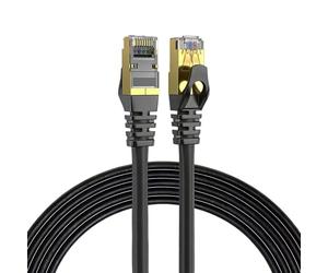 Elfcam - 12m Cat7 Câble Ethernet Rond, Diamètre Extérieur de 4,8 mm, Bande Passante de 600 MHz, Blindage U/FTP, 28 AWG, Cuivre pur, Convient pour Internet, Les PC et Les Routeurs, Noir.