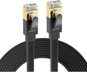 Elfcam - 15m Cat7 Câble Ethernet Plat,Diamètre Extérieur de 1.9×6.0mm,Bande Passante de 600 MHz, Blindage U/FTP, 32 AWG, Cuivre pur, Convient pour Internet, Les PC et Les Routeurs, Noir