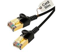Elfcam - 1m Slim Cat 8 Câble Ethernet, Câble Réseau LAN WAN, Cat 8 STP 32AWG, 2000Mhz 40Gbps avec Connecteurs RJ45 Haute Qualité, Rond Noir (1M)