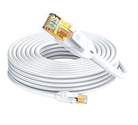 Elfcam - 20m Câble Ethernet Cat 7 RJ45, STP 100% Cuivre, 10 Gbps 600 MHz, Câble Réseau Rond Blindé, Compatible Box, PC, TV, Console - Blanc