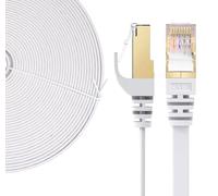 Elfcam® - 30m Câble Réseau Ethernet RJ45, Cat 7 STP 100% Cuivre, Câble Plat, 32 AWG, Blanc (30M)