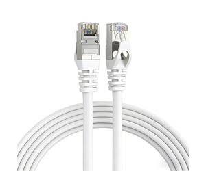 Elfcam - 30m Cat7 Câble Ethernet Rond, Diamètre Extérieur de 4,8 mm, Bande Passante de 600 MHz, Blindage U/FTP, 28 AWG, Cuivre pur, Convient pour Internet, Les PC et Les Routeurs, Blanc.