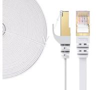 Elfcam - 5m Cat7 Câble Ethernet Plat,Diamètre Extérieur de 1.9×6.0mm,Bande Passante de 600 MHz, Blindage U/FTP, 32 AWG, Cuivre pur, Convient pour Internet, Les PC et Les Routeurs,Blanc