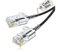 Elfcam® - 8m Slim Cat 8 Câble Ethernet, Câble Réseau LAN WAN, Cat 8 SFTP 32AWG, 2000Mhz 40Gbps avec Connecteurs RJ45 Haute Qualité, Rond Noir (8M)
