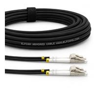 Elfcam® - Câble à Fibre Optique en Acier Blindé pour Extérieur et Intérieur LC/UPC à LC/UPC OM3 Multimode Duplex 50/125um Noir (200M)