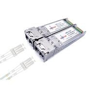 Elfcam® - Lot de 2, 10Gb SFP+ Module de Transceiver à Fibre Optique, Connecteur LC/UPC DM (OM3 / OM4), 10GBase-SR SFP+, 850nm DDM 300M, Compatible avec Freebox Ultra
