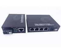Elfcam® - Lot de 2 Convertisseur Fibre Ethernet, Convertisseur de Média SFP (mini-GBIC) Inclus, Jusqu'à une Distance de 20KM sur Fibre Optique SC Monomode (4 Ports RJ45)