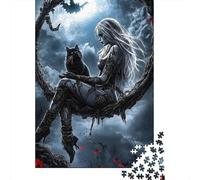 Elfe Clair de Lune Loup Puzzle 1000 Pièces Puzzle pour Adultes Scène Nocturne Coffret Puzzle 1000 Pièces Détente Décoration Maison 52x38cm/1000pcs