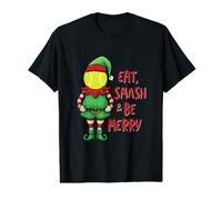 Elfe de Noël Amusant avec Inscription « Eat, Smash & Be Merry » T-Shirt Graphique avec Valeur