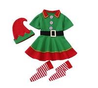 Elfe de Noël Costume pour Enfant, Déguisement Lutin pour Filles et Garçons, Ensemble de Costumes d'elfe Noël Vert, Costume pour Nouvelle Année Cosplay Carnaval Mascarade d'halloween 12 Ans Fille A01