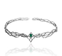 Elfe Diadème de Cristaux,Couronne en Strass,Vert Cristal Tiaras Bandeau de Mariée Princesse,Rhinestone Hairband Bijoux de Cheveux Accessoire pour Anniversaire Mariage Halloween Costumée Party (Argent)