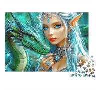 Elfe Dragon Fantastique Puzzle 1000 pièces pour Adultes Dragon Vert Princesse Elfe Premium Épais Robuste Haute Qualité Vibrant Défiant Difficile Relaxation Antistress 38x26cm/1000pcs