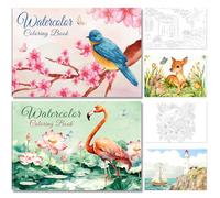 Elfew 2 Pièces A5 Aquarell Arbeitsbuch, Cahiers d'aquarelle de Coloriage pour Débutants, 30 Designs Cahier Aquarelle, Livre Aquarelle Adulte et les Débutants, Malbuch für Erwachsene