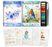 Elfew 2 Pièces Cahier Aquarelle pour Débutants, 12 Couleurs Avec Pinceau | 24 Animaux et Fleurs, 200GMS de Papier, Étapes Détaillées, Ensemble de Peinture, Cadeau Anti-Stress Pour Adultes