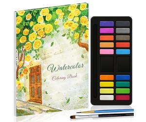 Elfew Fleur Cahiers d'aquarelle de Coloriage pour Débutants, Pinceaux et 18 Couleurs, Cahier Aquarelle, Livre Aquarelle Adulte et les Débutants avec, Cadeaux Artistiques, Cadeau Creatif