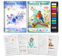 Elfew Lot de 2 cahiers d'aquarelle de coloriage, 24 pages, kit de peinture adapté aux débutants, étapes détaillées, ensemble de peinture 12 couleurs avec pinceau, cadeau anti-stress pour adultes et