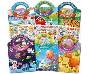 Elfew Lot de 6 livres d'autocollants réutilisables, Autocollants 3D pour Enfants 2 à 4 ans, Livre D'Autocollants Pour Enfants, DIY Sticker Cadeaux d'anniversaire Filles Garçons