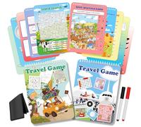 Elfew Pack de 2 Livres D'activités Réutilisables Jeux Voyage Enfant- Jeux de Voyage 3-5, 8-12 Ans, Incluant 56 Activités Différentes, pour 1 à 2 Joueurs, Activités pour Avion, Voiture, Restaurant