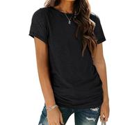 ELFIN Damen T-Shirt Rundhals Kurzarm Sommer Shirt Einfarbig Oberteile Casual Bluse Tops Basic Tee Noir, XL