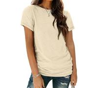 ELFIN Damen T-Shirt Rundhals Kurzarm Sommer Shirt Einfarbig Oberteile Casual Bluse Tops Basic Tee Priscose, XL