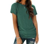 ELFIN Damen T-Shirt Rundhals Kurzarm Sommer Shirt Einfarbig Oberteile Casual Bluse Tops Basic Tee Vert Foncé, L
