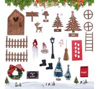 Elfinfi Maison Lutin Farceur de Noel, Kit Lutin Farceur de Noel en Bois, Porte Lutin Farceur de Noel avec Couronne de Noël, Porte Magique Lutin Farceur Coffret de Noël pour Enfants