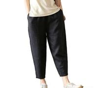 ElFor Atic WFor Pantalon en coton et lin pour femme, combinant style et confort pour l'été DFor ays (4XL Noir)