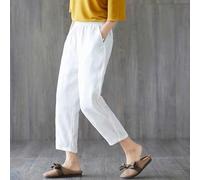 ElFor Atic WFor Pantalon en coton et lin pour femme, combinant style et confort pour l'été DFor ays (L Blanc)