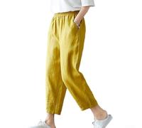 ElFor Atic WFor Pantalon en coton et lin pour femme, combinant style et confort pour l'été DFor ays (L Jaune)