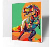Elftoyer Peinture par numéros pour enfants, adultes et débutants, kit cadeau de peinture sur toile pour décoration de la maison - Dinosaures colorés 30,5 x 40,6 cm (cadre en bois)