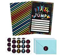 ELGGIH Lot de 24 cartes d'invitation d'anniversaire avec inscription « Bounce House » - 24 étiquettes autocollantes - 24 enveloppes - Fournitures de fête d'anniversaire pour garçons et filles