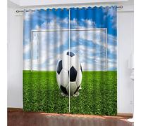 ELGISI Rideaux Occultants Thermiques pour Salon Et Chambre, 117X137Cm（L X H）, 3D Imprimé Terrain De Foot Vert Rideau Opaque A Oeillets, Lot De 2 Rideaux Isolant Thermique pour Enfant