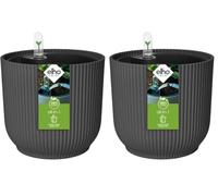 Elho All-in-1 Vibes Rond 18 + Swi 17 - Plastique 100% Recyclé - Pot De Fleurs pour Intérieur - Ø 18 cm - Noir/Anthracite (Lot de 2)