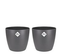 Elho Brussels Rond - Pot De Fleurs pour Intérieur - 2 pièces - Plastique 100% recyclé - Ø 25 cm - Noir/Anthracite