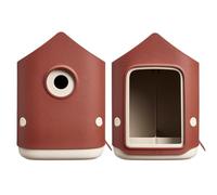 Elho Cosy Bird House and Feeder - Nichoir et Mangeoire pour Oiseaux de Jardin - Plastique 100% Recyclé - L17,6 x l18 x H23 cm - Rouge/Rouge Toscane