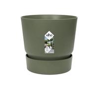 Elho Greenville Rond 55cm - Grand Pot de Fleurs d'Extérieur - Réservoir d'eau - Plastique 100% recyclé - Vert/Leaf Green