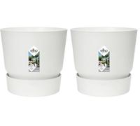 Elho Greenville Rond 18 - Pot De Fleurs avec Un Réservoir d'eau Intégré - Interieur & Extérieur - Plastique 100% Recyclé - Ø 18.3 x H 17.4 cm - Blanc/Blanc (Lot de 2)