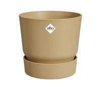 Elho Greenville Rond 25 - Pot De Fleurs pour Extérieur - Plastique 100% recyclé - Ø 24.5 x H 23.3 cm - Beige/Sable Doré