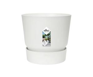 Elho Greenville Rond 40cm Pot de Fleur - Blanc | Ø 39 x H 36.8 cm | Soucoupe Intégrée | Convient à une Utilisation Extérieure | Plastique 100% recyclé