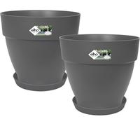 ELHO Lot de 2 pots de fleurs rond avec soucoupes Vibia Campana + Loft - Ø29,8 x H25,8cm + soucoupe Ø21 x H2,8cm - 22 L - Noir