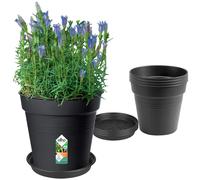ELHO Lot de 5 pots de fleurs de culture avec soucoupe Green Basics - Ø17 x H15,7 cm + soucoupe Ø14 cm - 4 L - Noir