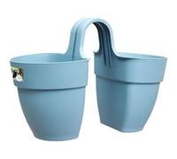 Elho Vibia Campana Flower Twin 21 - Planteur pour Balcon & Extérieur - Ø 20.5 x H 26.5 cm - Bleu/Bleu Vintage