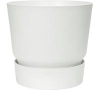 Elho Greenville Rond 16 - Pot De Fleurs avec Un Réservoir d'eau Intégré - Interieur & Extérieur - Plastique 100% Recycle - Ø 16.0 x H 15.3 cm - Blanc/Blanc