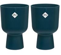 Elho Vibes Fold Coupe 14 - Pot De Fleurs pour Intérieur - Plastique 100% recyclé - Ø 13.9 x H 21.0 cm - Bleu/Bleu Foncé (Lot de 2)